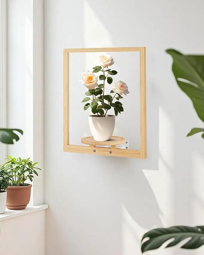 yadoker Wall Planters for Indoor Plants,Bamboo Hanging Plant Holders, Wall Decor Plant Stand, 2-Pack Window Plant Shelves for Living Room & Entryway by GreenHaven Gardens