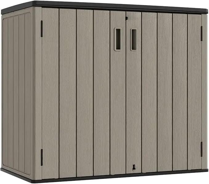 KINYING Outdoor Horizontal Storage Sheds,Outdoor Storage Cabinet Waterproof Resin Tool Storage Box for Lawn Mower,Garden Tools and Patio Furniture, Lockable (Brown) by GreenHaven Gardens