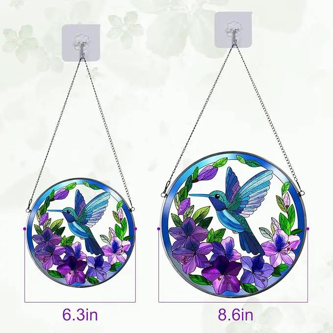 Stained Glass Sun Cather for Window Hanging, 6.3'' Hummingbird Window Ornament for Indoor Outdoor, Hand Painted Stain Glass Gift for Women, Bird Nature Lovers by GreenHaven Gardens