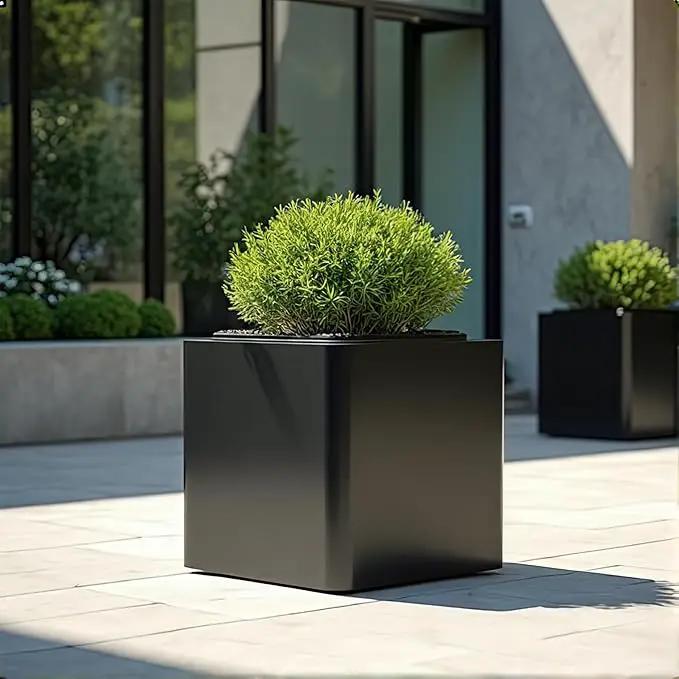 Large Metal Square Planter 26" L x 26" W x 26" H, Heavy Duty Black Large Outdoor Planters with Drainage Hole for Porch/Patio/Garden by GreenHaven Gardens