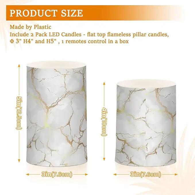 Flickering Flameless Candles, Marble Gray White Golden Texture LED Candles with Remote Timer, Set of 2 Battery Operated Candle for Valentine Wedding Birthday by GreenHaven Gardens