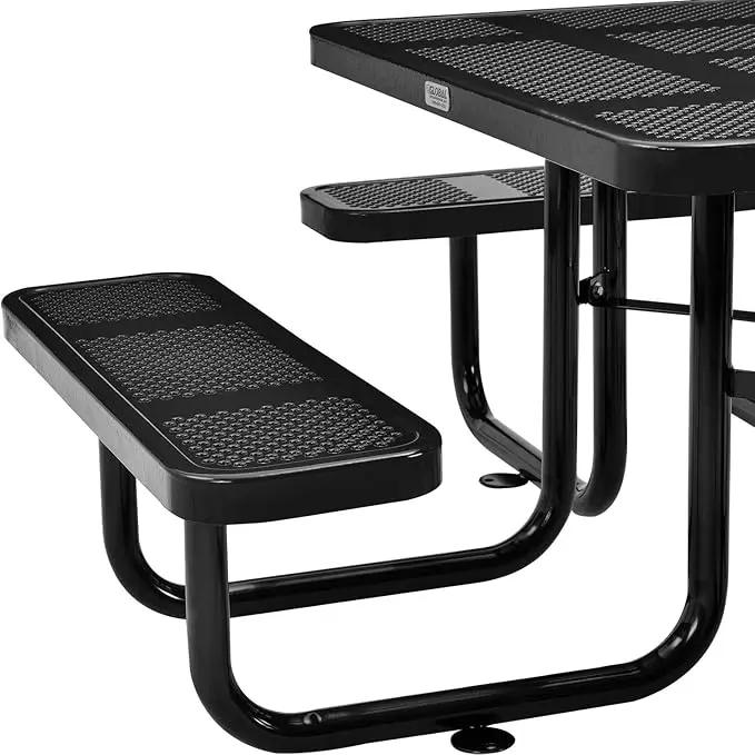 Global Industrial 46" Square Perforated Metal Outdoor Picnic Table, 81" W x 81" D Overall, Black by GreenHaven Gardens