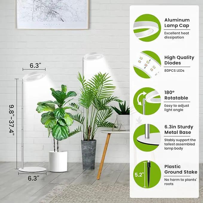 Grow Lights for Indoor Plants Full Spectrum, 80 LEDs Plant Light for Indoor Growing with 2 Mounting Options, 6H 12H 16H Timer, 3 Spectrum Modes, 37.4 in Height Adjustable Desk Grow Lamp by GreenHaven Gardens