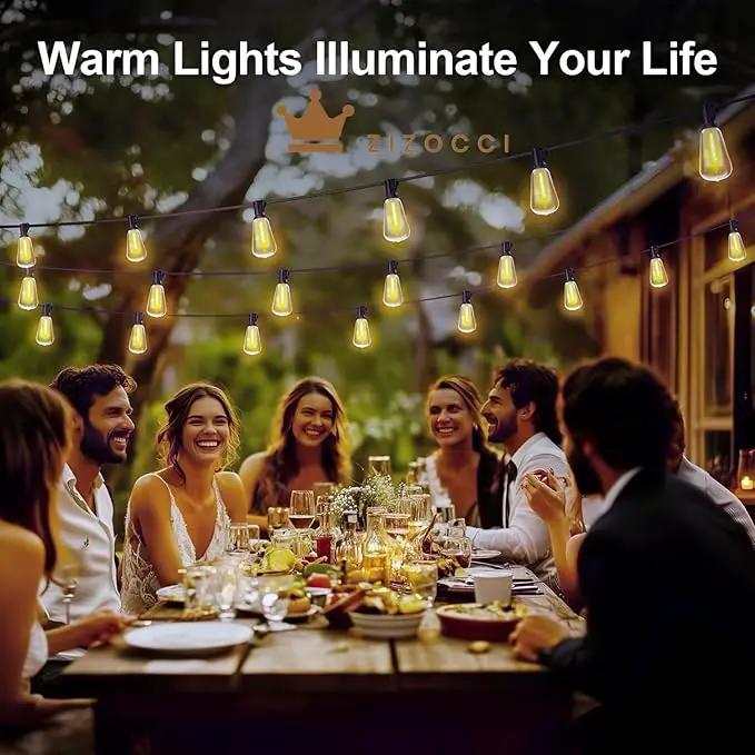 String Lights for Outside 100Ft 30M - Patio Lights Outdoor Lighting Waterproof Lights, Remote Dimmable ST38 Shatterproof Wedding Decorations, Birthday, Chrismas, Haloween, Balcony, Garden Party by GreenHaven Gardens
