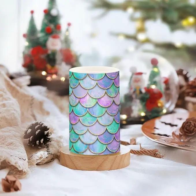 Vdsrup Flameless Candles Set of 2 Purple Teal LED Candles with Timer Battery Operated Mermaid Scale Candle Lights Flickering with Remote for Home Bedroom Decor by GreenHaven Gardens