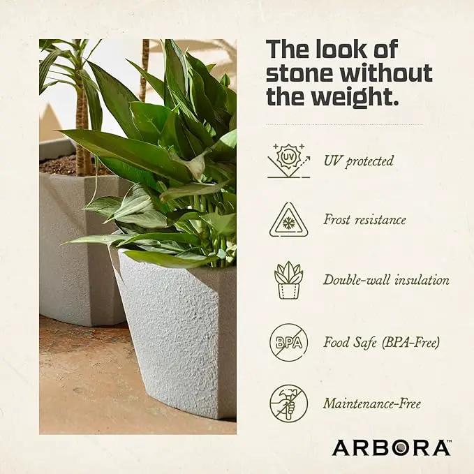 ARBORA 20" Monaco Square Polyresin Indoor and Outdoor Planter with Stone Blend Concrete Gray Finish - Durable, Weatherproof, Lightweight, Large Plant Pot for Patio, Garden, Deck, Entryway by GreenHaven Gardens