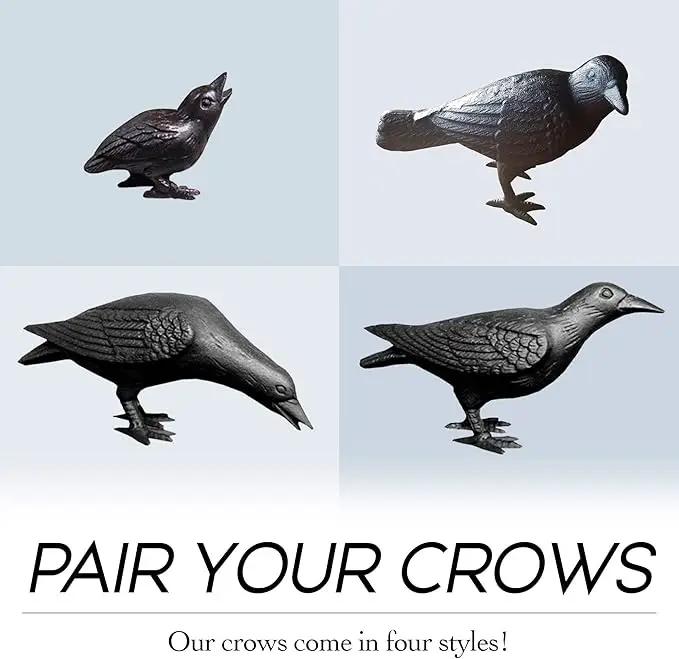 NACH Crow Decor, 4.5 x 11 x 3.5 inch, Cast Iron Black Raven Statue, Raven Decor for Outside - Head Up Crow Statue by GreenHaven Gardens
