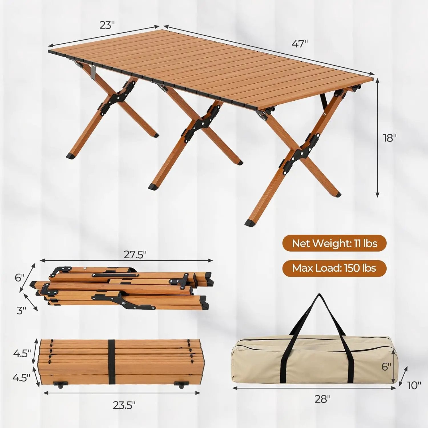 GYMAX Folding Camping Table, Aluminum Roll-Up Picnic Table with Carrying Bag, Portable Low Beach Table for Outdoor Travel, Hiking, Party, BBQ, Backyard by GreenHaven Gardens