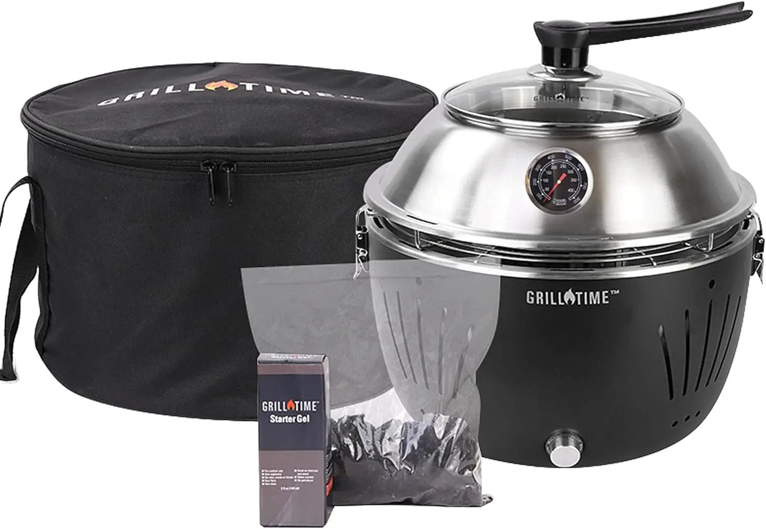GrillTime Tailgater GT Hood Combo 13 Inch - Portable Charcoal Grill with Hood, Small Tabletop Grill for Tailgate Parties, Camping, Beach BBQ, Grey by GreenHaven Gardens
