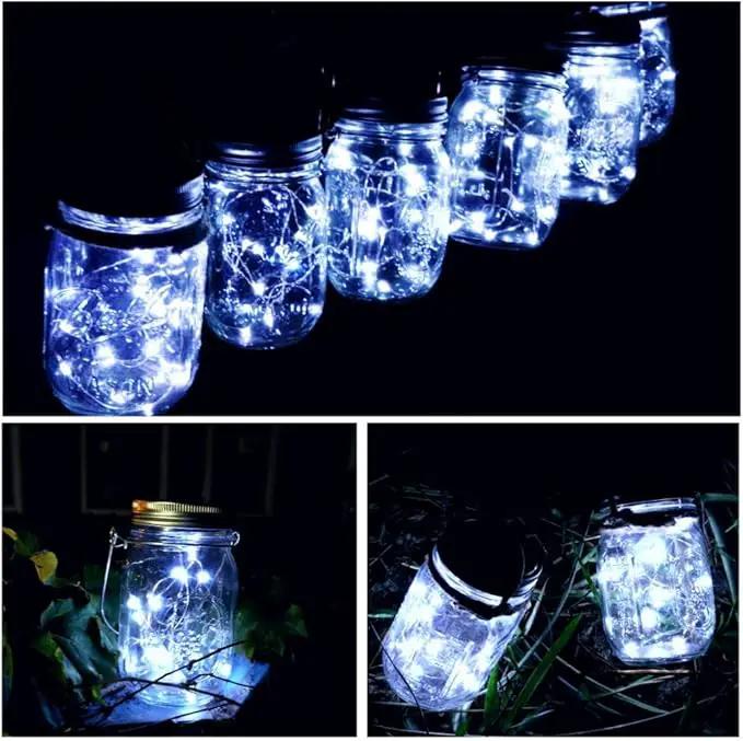 SmilingTown Solar Mason Jar String Light Lids 12 Pack 30 LED Fairy Firefly Inserts Lighting with 12 Hangers Waterproof for Outdoor Tree Patio Lawn Garden Decor, No Jars (Cool White) by GreenHaven Gardens