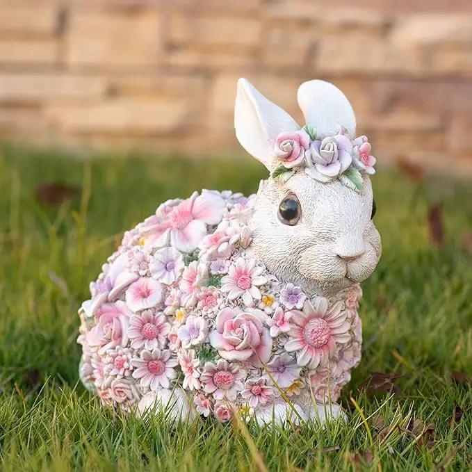 Rabbit Statue Outdoor Statues Bunny Figurines Garden Decor Resin Easter Decorations Bunnies Gifts Home House Kitchen Figurine Patio Lawn Yard Art Housewarming Funny Decoration (8inch) by GreenHaven Gardens