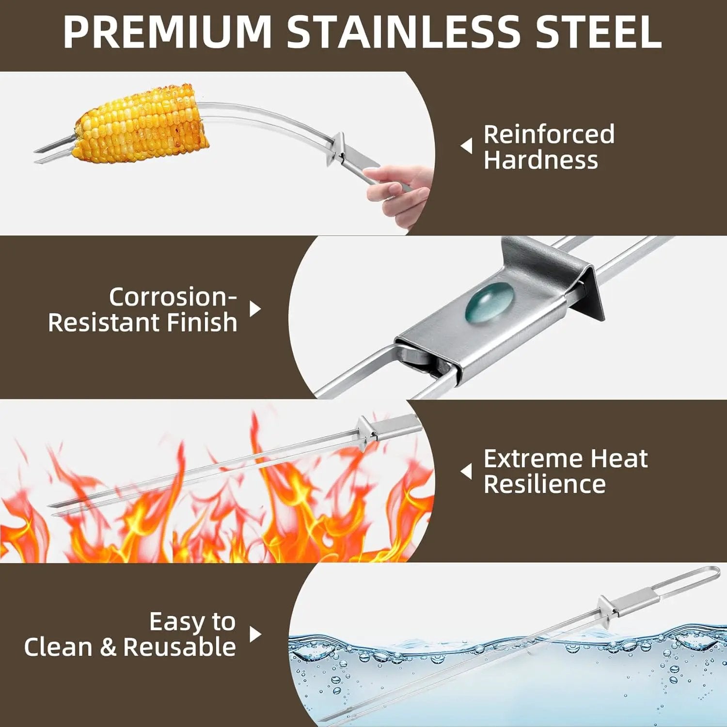 Skewers for Grilling, 17inch （6PCS）Double Fork Flat Stainless Steel Kabob Skewers with Slider, Reusable Metal BBQ Skewer for Meat, Vegetable, BBQ Accessories by GreenHaven Gardens