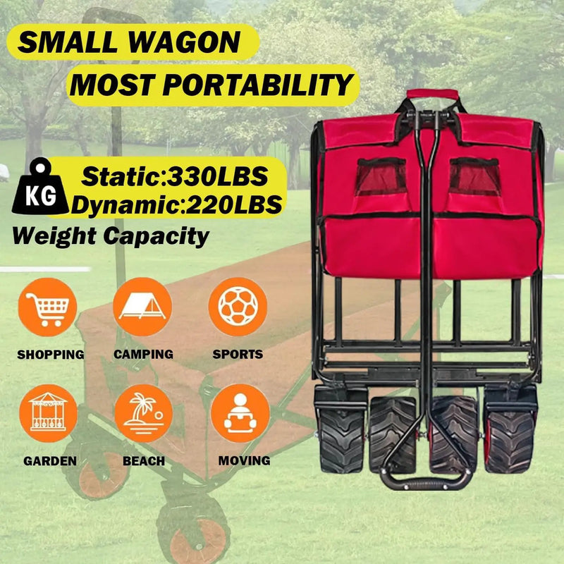 Collapsible Foldable Wagon Cart, Heavy Duty Folding Wagon with Big All-Terrain Beach Wheels, Portable Utility Garden Cart with 330lbs Weight Capacity for Camping Fishing & Outdoor Use by GreenHaven Gardens