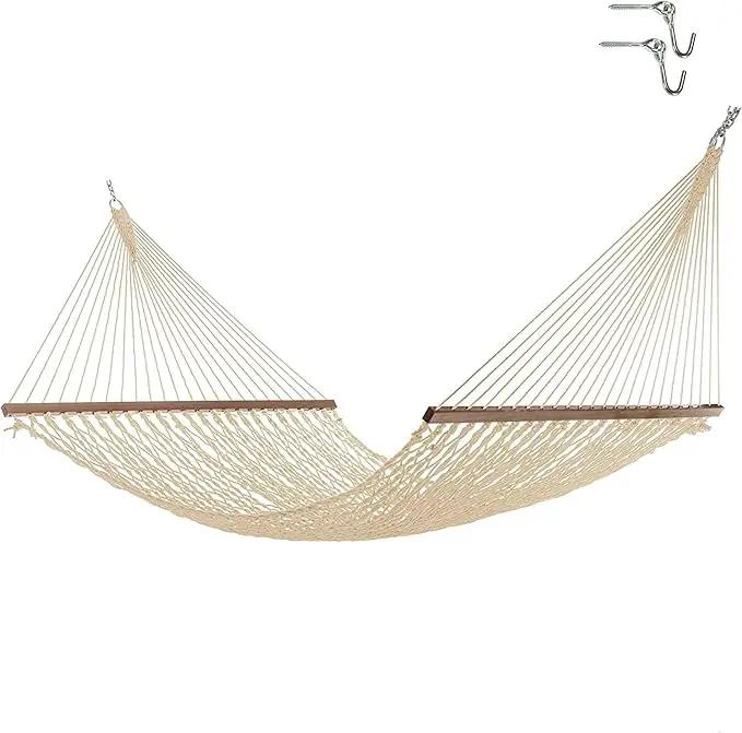 Hatteras Hammocks Deluxe Oatmeal Duracord Rope Hammock with Free Extension Chains & Tree Hooks, Handcrafted in The USA, 450 LB Weight Capacity, 13 ft. x 60 in by GreenHaven Gardens
