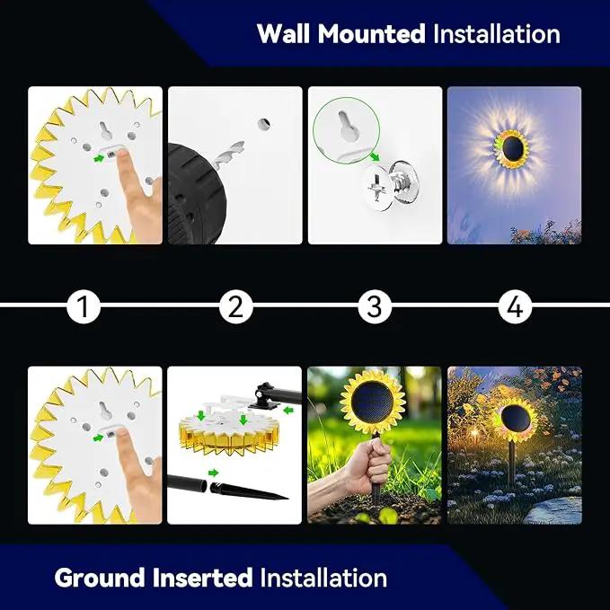 Hogni 6PK Solar Garden Lights, Ground Stake/Hang 2 in 1 Solar Sunflowers Outdoor Waterproof IP67, Outdoor Decor for Pathway Walkway Landscape Backyard Fence Decoration by GreenHaven Gardens