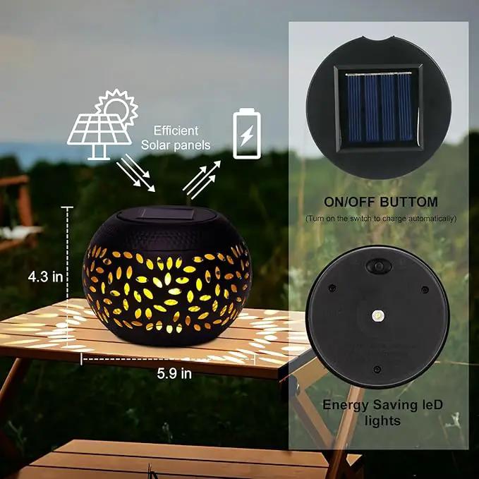 Solar Lantern Outdoor Table Light, 2 Pack Waterproof Decor, Hollow Out Retro Black Metal Patio Lights, Yard Porch Garden Balcony Indoor Desk Bedroom Tabletop Decorations by GreenHaven Gardens