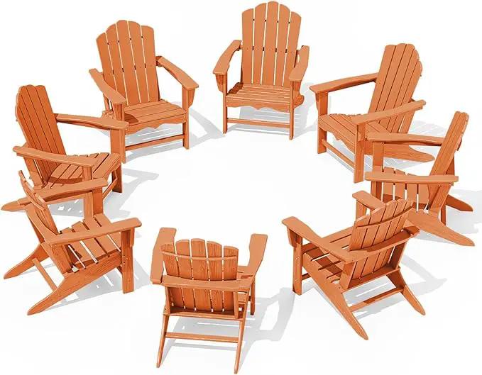 KINGYES HDPE Adirondack Chair Chair Set of 8, Classic All-Weather Adirondack Chair, Orange by GreenHaven Gardens