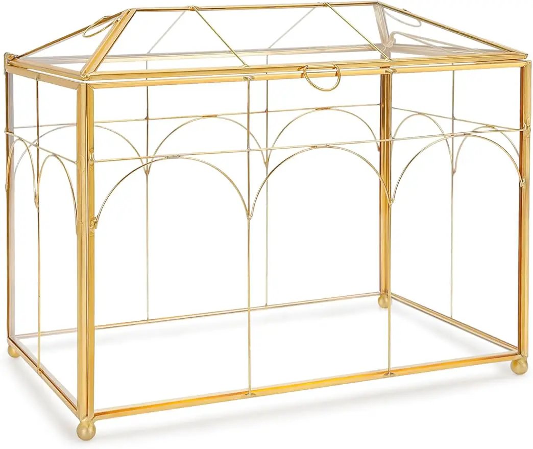 Handmade Glass Planter Terrarium with Lid, Indoor Tabletop Centerpiece Display Box Modern Decor DIY Gift Plant Terrarium Container for Succulent Cacti Air Plants Flower (Gold) by GreenHaven Gardens