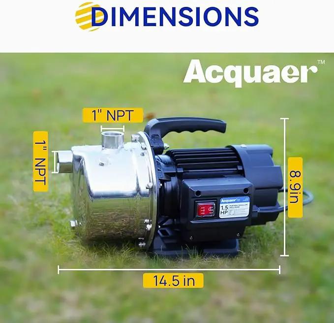 Acquaer 1.5 HP Portable Shallow Well Pump Garden Pump, Stainless Steel, 1210 GPH, 115V Sprinkler Water Transfer Draining Irrigation for Water Removal and Lawn Garden by GreenHaven Gardens