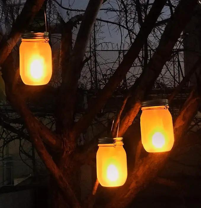 Solar Mason Jar Flicker Lights Upgraded, 4 Pack Flickering Torches Lights Outdoor Hanging Lanterns Landscape Decoration Lighting Dusk to Dawn Auto On/Off Security Halloween Torch Lights by GreenHaven Gardens