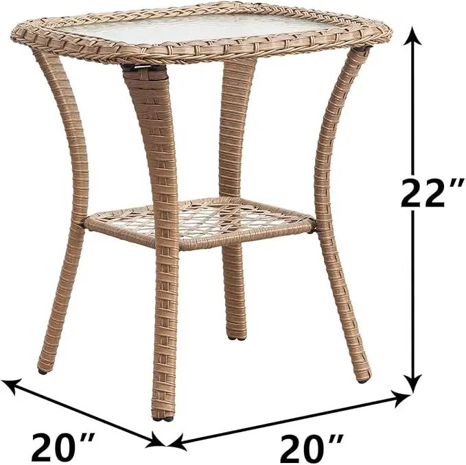 Patio Tables Wicker Side Table - Rattan Coffee Tables with Glass Top End Table for Outdoor Outside Patio Porch Square Yellow by GreenHaven Gardens