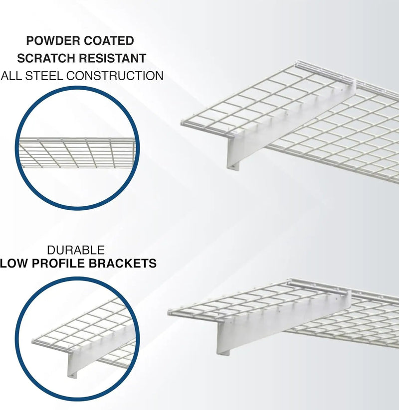 00967 2-Pack Heavy Duty Steel Garage Shelving, 45”x 15” Wall Mounted Shelve,Max Shelf Load 200 Pounds, White Powder Coated by GreenHaven Gardens