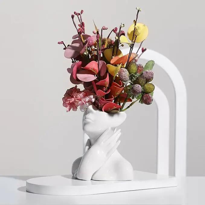 XSMXLNKWL Ceramic Face Vase White Flower Vase for Decor, Female Face Vase Art, Modern Decorative Vase Centerpiece for Table, Shelf, Living Room, Office, Bedroom, Small by GreenHaven Gardens