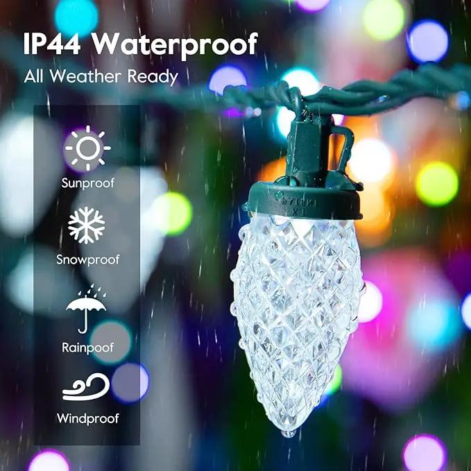 Brightown C9 LED Christmas String Lights, 66ft 100 LED Waterproof Strawberry String Lights, Plug-in Extendable Green Wire Lights String for Outdoor Outside Patio Party Decoration, Blue and White by GreenHaven Gardens