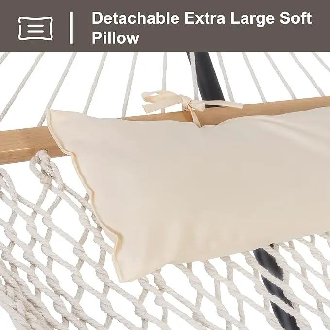 SUNCREAT Double Outdoor Hammock with Stand Included, Portable Cotton Rope 2 Person Hammock for Outdoor, Patio, Garden, Backyard, Beige by GreenHaven Gardens