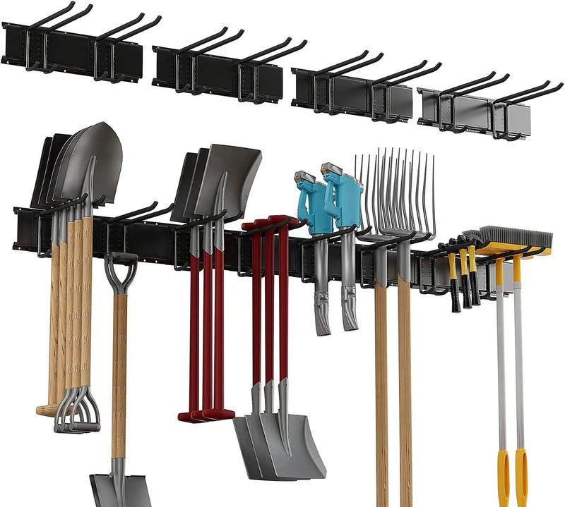 Garage Tool Rack Wall Mount – 64 inches Heavy-Duty Garden Tool Holder with 8 Adjustable Hanging Hooks – Garage Wall Storage Organizer for Shovel, Rake – Max Load 720 lbs (64 inch) by GreenHaven Gardens