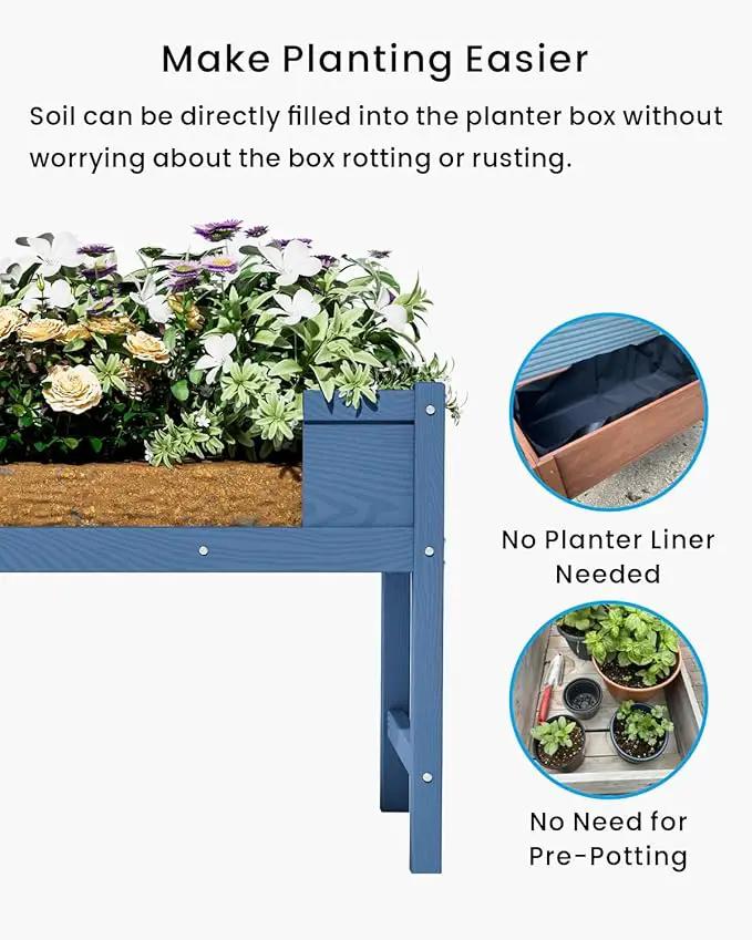 HDPE Raised Garden Bed with Legs, Outdoor Weather-Resistant Elevated Planter Box Stand for Seeds, Herbs, Flowers, Vegetables (Navy Blue) by GreenHaven Gardens