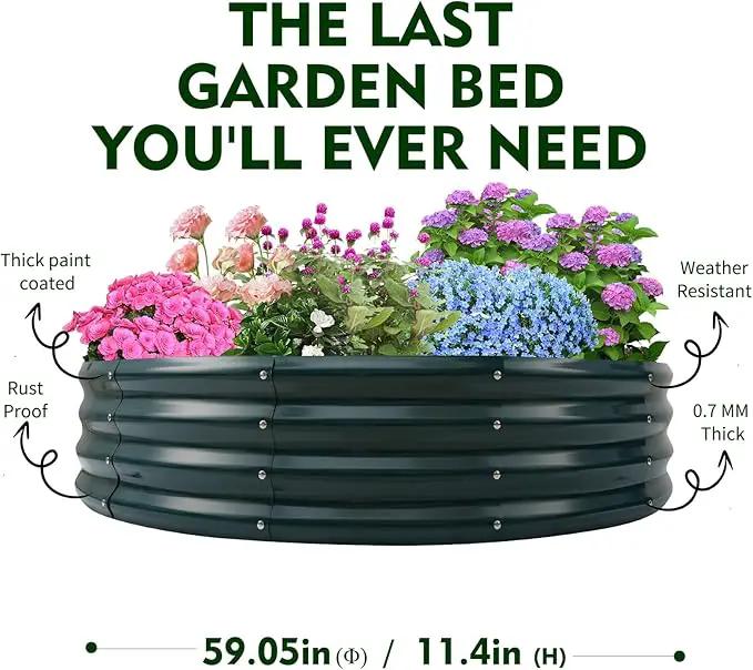 Galvanized Raised Garden Bed for Gardening - 5x5x1ft Large Thickened Metal Planter Box Outdoor for Vegetables, Flowers,Herbs,Above Ground Garden Containers Round,Green by GreenHaven Gardens