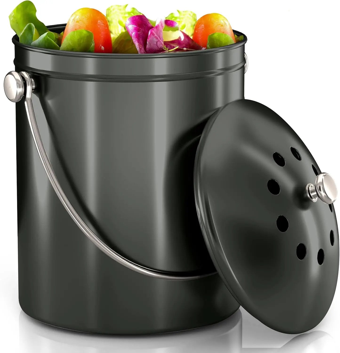 Utopia Kitchen Compost Bin for Kitchen Countertop, 1.3 Gallon Compost Bucket for Kitchen with Lid, Includes 1 Spare Charcoal Filter (Grey) by GreenHaven Gardens