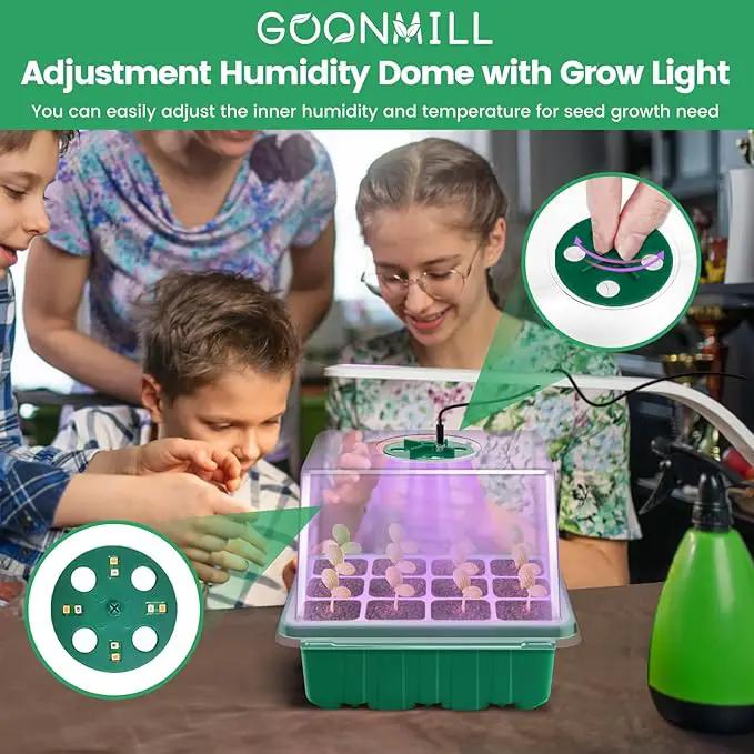 GOONMMILL Seed Starter Tray with Timed Grow Light, 5 Packs Plant Starter Tray Seedling Starter Kit with Humidity Domes Base Indoor Greenhouse Mini Propagator Station for Seeds Growing Starting by GreenHaven Gardens