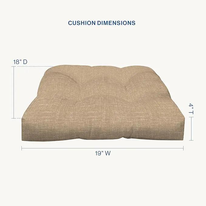 Honeycomb Outdoor Essentials Set of 2 Tufted Seat Pads, 19 x 18, Hampton Texture Neutral Dining Chair Cushions for Patio Furniture by GreenHaven Gardens