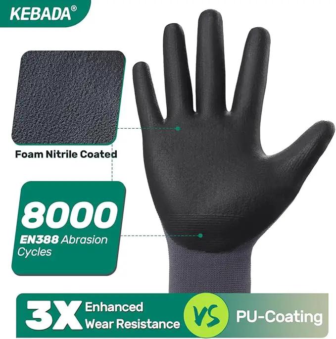 12 Pairs Work Gloves for Men and Women, Nitrile Coated Safety Protective Gloves with Grip, Ideal for Gardening, Warehouse, Mechanic, Light Duty Construction Work,Large by GreenHaven Gardens