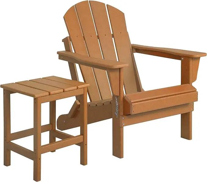 WO Home Furniture Adirondack Chair Table Set of 2 PCS Outdoor Folding Chair w Side Table Weather/UV Resistant for Lawn, Garden, Bon Fire, Balcony (Orange) by GreenHaven Gardens