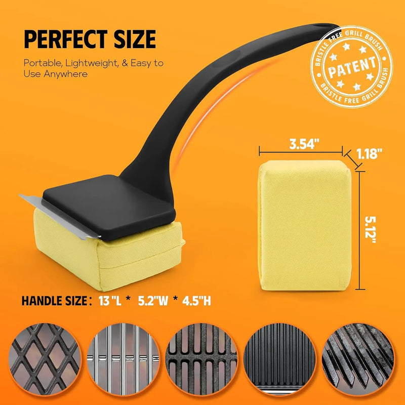 MEKER Grill Brush Bristle Free, Grill Cleaner Brush with 3 BBQ Replacement Head, Seamless Scraper Tool for Cast Iron, Stainless Steel Grates, Safe Grill Scraper Outdoor BBQ Grill, Black by GreenHaven Gardens
