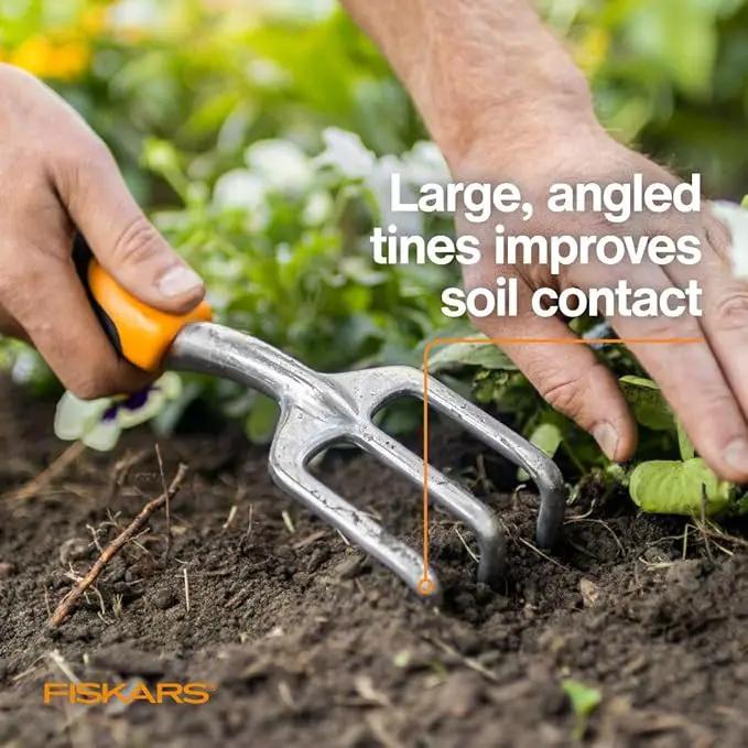 Fiskars Ergo Cultivator for Digging, Aerating Soil, and Weeding, Heavy Duty Garden Tool with Hanging Hole by GreenHaven Gardens