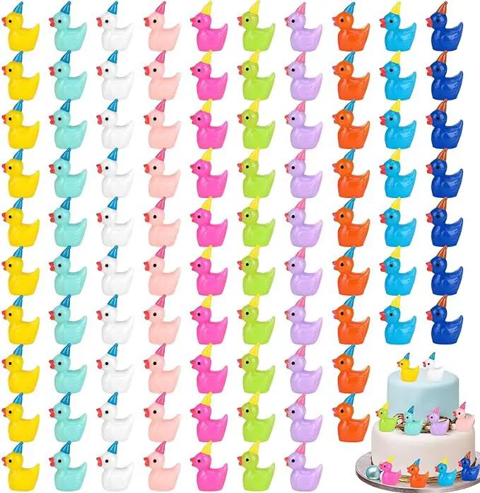 100 Pack Mini Resin Ducks, Multicolor Mini Ducks Wearing Party Hat, Tiny Duck Miniature Duck Figures Tiny Home Ornament for Micro Landscape Dollhouse Garden Aquarium Potted School Office by GreenHaven Gardens