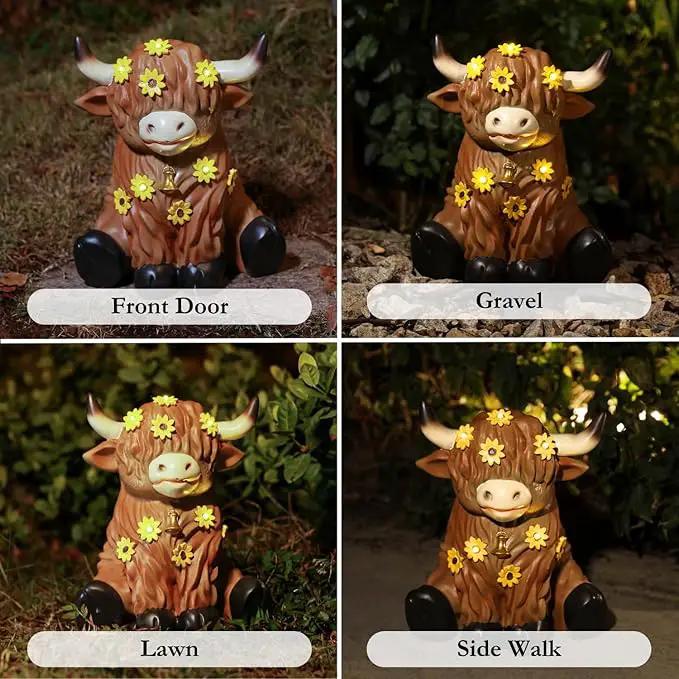 Highland Cow Decor, Highland Cow Gifts, Highland Cow Statue, Solar Garden Statue for Outside, Solar Garden Yard Patio Decor, Outdoor Statue for Garden, Yard, Gardening Gifts for Women, Mom by GreenHaven Gardens