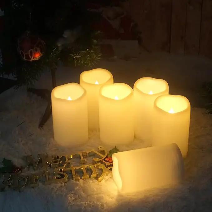 CANDLE CHOICE Waterproof Outdoor Battery Operated Flameless Candles with Remote Timer Plastic Realistic Flickering Fake Electric LED Pillars Lantern Garden Wedding Christmas Decorations 3”x5” 6 Pack by GreenHaven Gardens