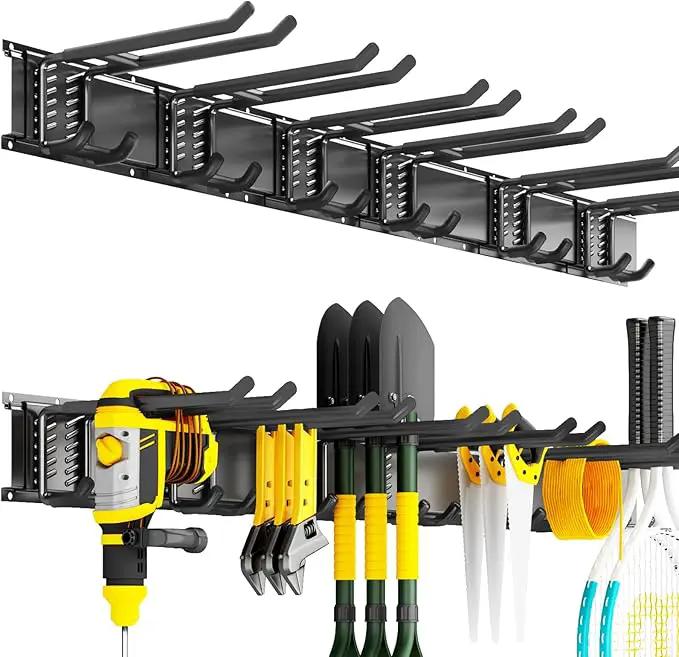 Garage Organization Tool Organizer Wall Mount, 48inch Heavy Duty Garden Tool organizer Storage System, Easy Install With 6 Adjustable Bilayer Hooks, For Garage, Basement, Shed, Workshop(Black) by GreenHaven Gardens