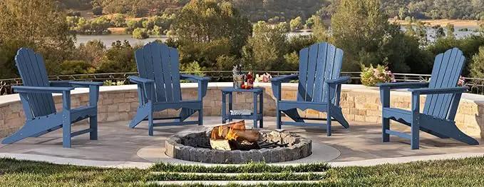 KINGYES HDPE Adirondack Chair, Classic All-Weather Adirondack Chairs, Outdoor Patio Adirondack Chair for Deck Lawn fire Pit, Navy by GreenHaven Gardens