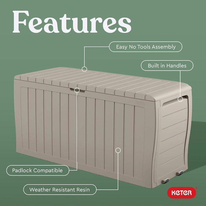 Keter Marvel Plus 71 Gallon Resin Deck Box-Organization and Storage for Patio Furniture Outdoor Cushions, Throw Pillows, Garden Tools and Pool Floats, Beige by GreenHaven Gardens