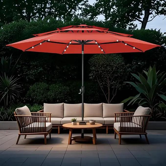 GREEN PARTY 10ft Outdoor Patio Umbrella, Auto-Tilt Market Table Umbrellas with Crank, 8 Sturdy Ribs & 1.5" Pole UV Protection for Garden Deck Backyard Pool by GreenHaven Gardens