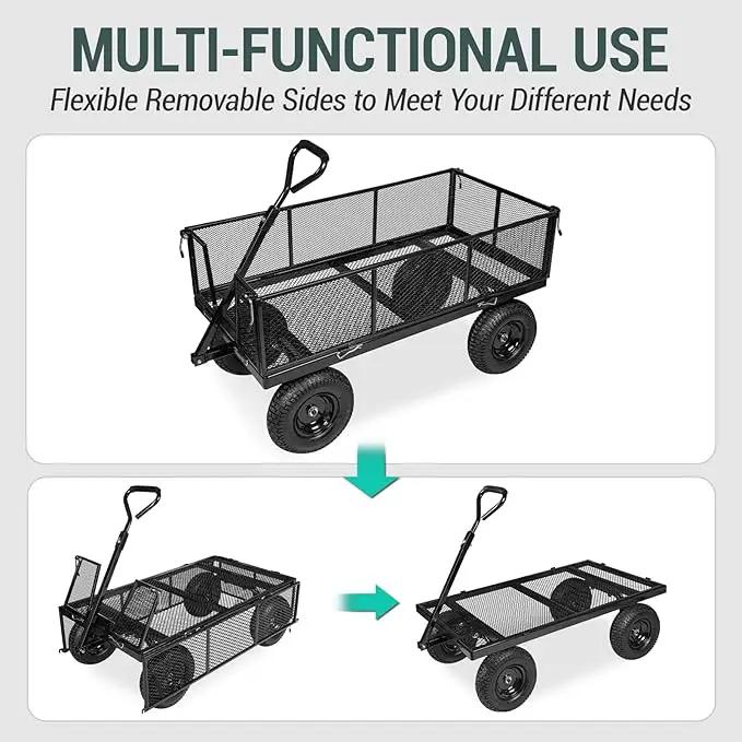Taifa Heavy Duty 1100 Lbs Capacity Steel Garden Cart with 11.5 inch Tire, Removable Side Panels Turn Into Flatbed, Utility Cart for Yard Lawn and Farm, Metal Wagon with 180° Rotating Handle, Black by GreenHaven Gardens