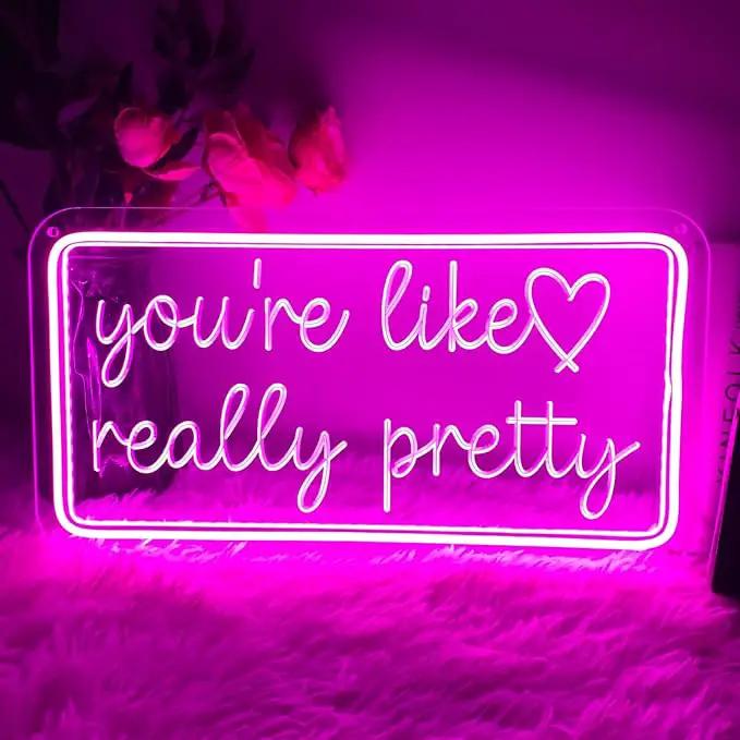 You're Like Really Pretty Neon Sign for Wall Decor, Dimmable LED Neon Lights for Bedroom, USB Powered Light Up Signs for Home Birthday Party Wedding Beauty Salon Decoration Pink LED Neon Signs by GreenHaven Gardens