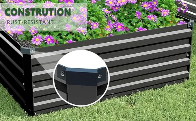 MGNO 2pcs 10x3x1FT Galvanized Raised Garden Bed-Outdoor Planter Box for Vegetables-Metal Garden Bed,Rectangle Planting Box for Herb,Flower,Black by GreenHaven Gardens