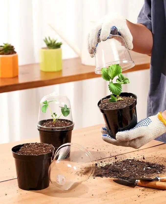 homenote Nursery Pots for Plants,3/4/5 Inch Plant Pot for Planting with Humidity Domes Plastic Seedling with Drainage Holes Seed Starter Flower with 10 Labels Black (15 Pack) by GreenHaven Gardens